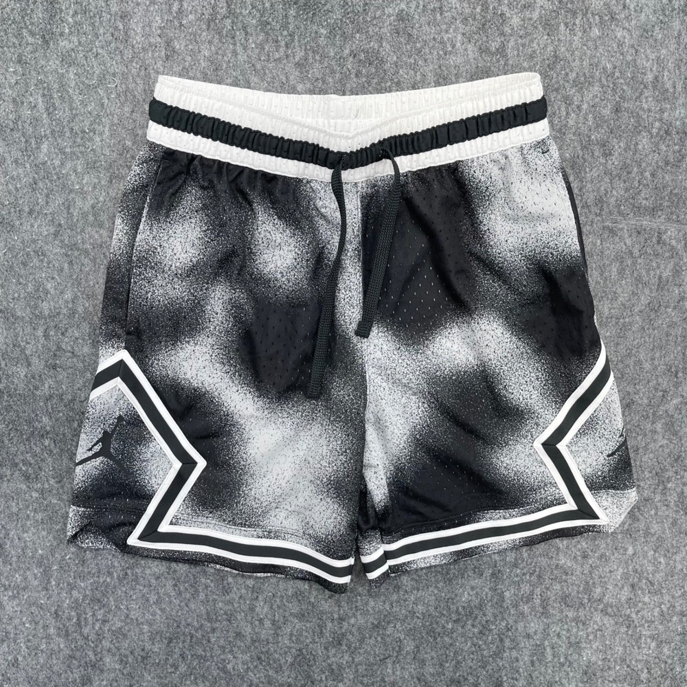 Jordan Dri-FIT  Shorts Mens Medium Diamond Basketball Black White Spray Mesh
